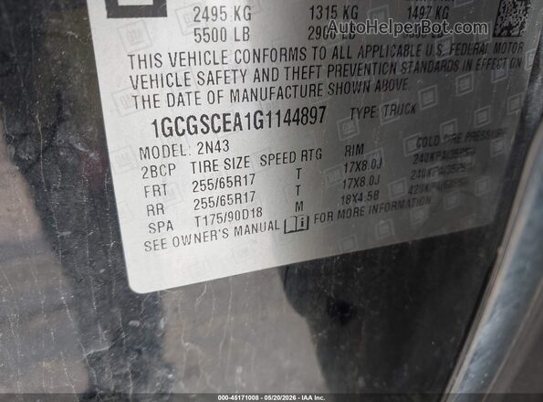 1GCGSCEA1G1144897 2016 CHEVROLET COLORADO Black Engine compartment view