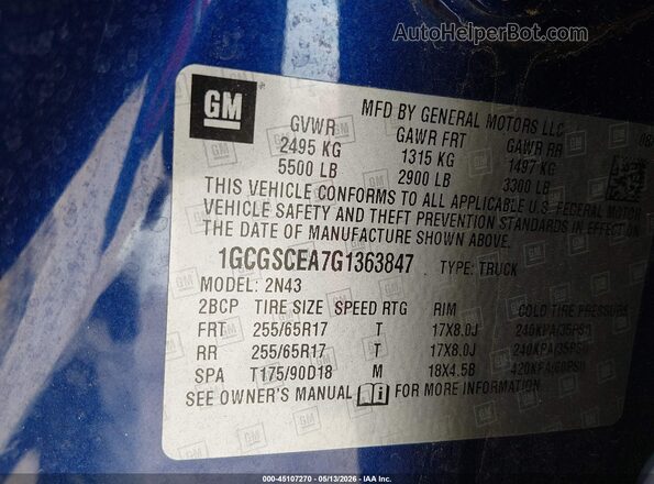1GCGSCEA7G1363847 2016 CHEVROLET COLORADO Blue Вид підкапотного простору