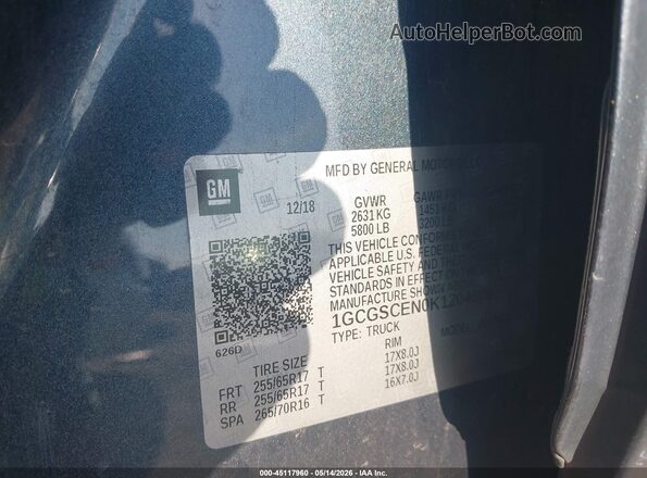 1GCGSCEN0K1204809 2019 CHEVROLET COLORADO Gray Շարժիչի բաժամունքի տեսք