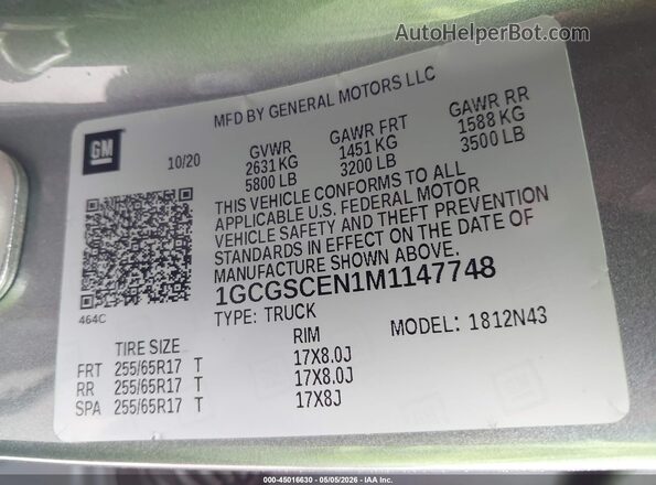 1GCGSCEN1M1147748 2021 CHEVROLET COLORADO Gray Widok komory silnika