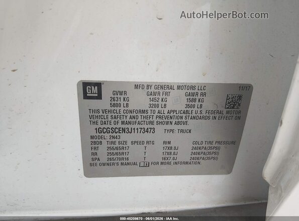 1GCGSCEN3J1173473 2018 CHEVROLET COLORADO White Շարժիչի բաժամունքի տեսք