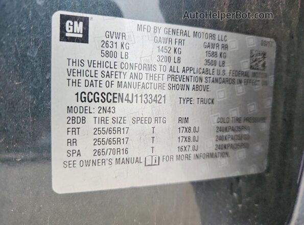 1GCGSCEN4J1133421 2018 CHEVROLET COLORADO Charcoal 