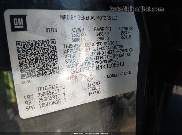 1GCGSCEN4K1105510 2019 CHEVROLET COLORADO Black Engine compartment view