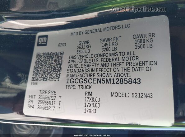 1GCGSCEN5M1285843 2021 CHEVROLET COLORADO Black Widok komory silnika