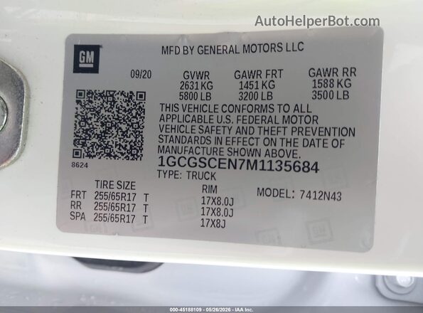 1GCGSCEN7M1135684 2021 CHEVROLET COLORADO White Вид підкапотного простору