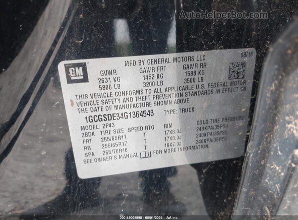 1GCGSDE34G1364543 2016 CHEVROLET COLORADO Черный Вид подкапотного пространства