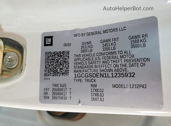 1GCGSDEN1L1235932 2020 CHEVROLET COLORADO White 
