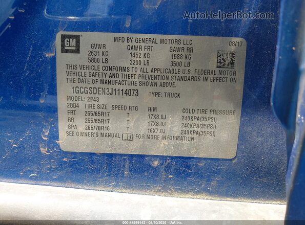 1GCGSDEN3J1114073 2018 CHEVROLET COLORADO Blue Вид підкапотного простору