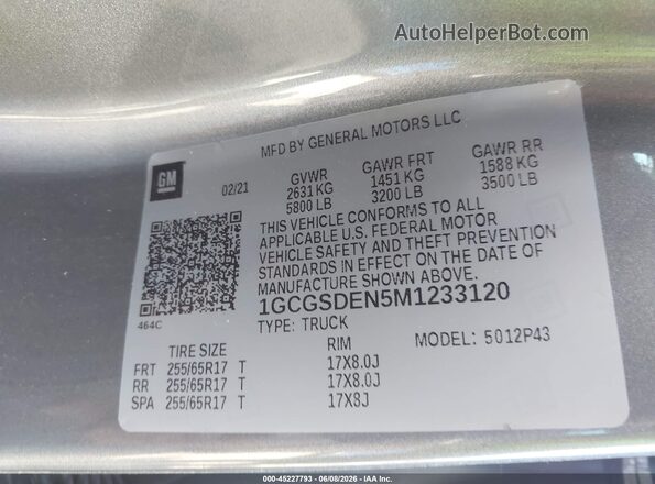 1GCGSDEN5M1233120 2021 CHEVROLET COLORADO Серый Вид подкапотного пространства