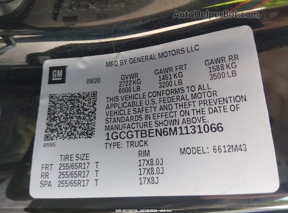 1GCGTBEN6M1131066 2021 CHEVROLET COLORADO Black Engine compartment view