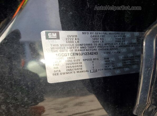 1GCGTCEN0J1234243 2018 CHEVROLET COLORADO Charcoal VIN კოდის სტიკერის ხედი
