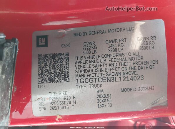 1GCGTCEN3L1214023 2020 CHEVROLET COLORADO Red Widok komory silnika