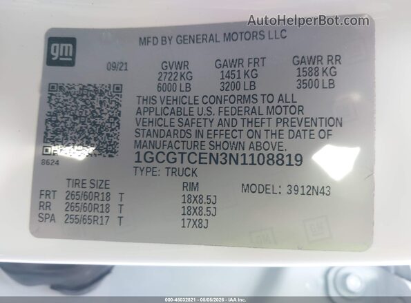 1GCGTCEN3N1108819 2022 CHEVROLET COLORADO White Widok komory silnika