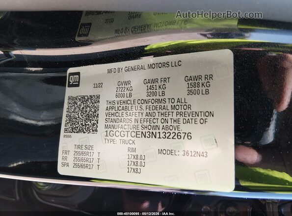 1GCGTCEN3N1322676 2022 CHEVROLET COLORADO Black Engine compartment view