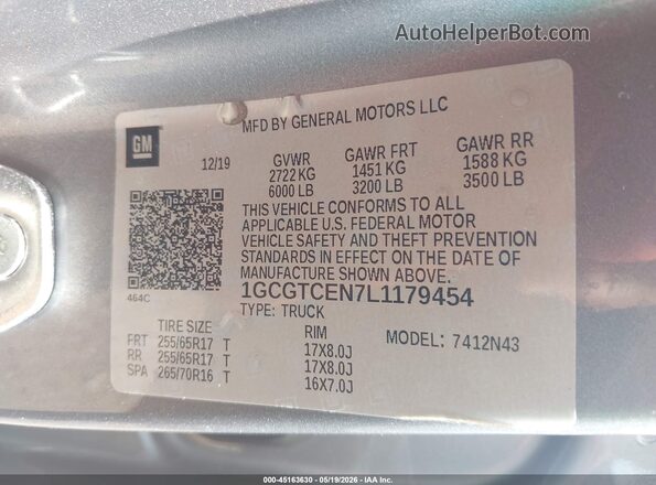 1GCGTCEN7L1179454 2020 CHEVROLET COLORADO Gray Вид підкапотного простору
