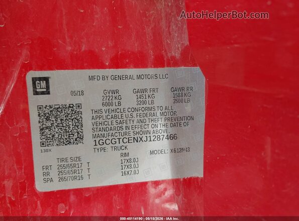 1GCGTCENXJ1287466 2018 CHEVROLET COLORADO Red Вид підкапотного простору