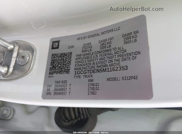 1GCGTDEN5M1162353 2021 CHEVROLET COLORADO White Շարժիչի բաժամունքի տեսք