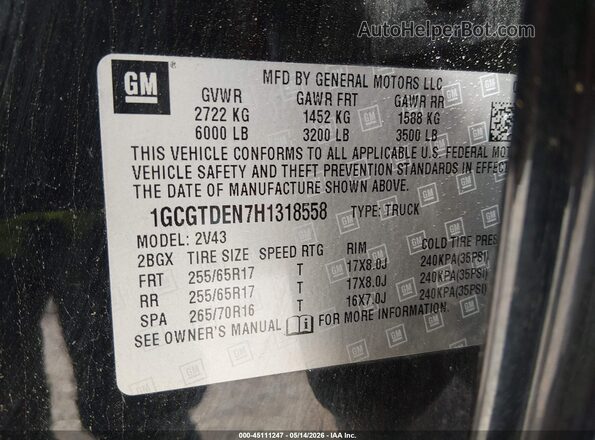 1GCGTDEN7H1318558 2017 CHEVROLET COLORADO Black Widok komory silnika