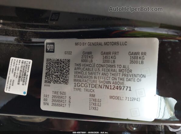 1GCGTDEN7N1249771 2022 CHEVROLET COLORADO Black 