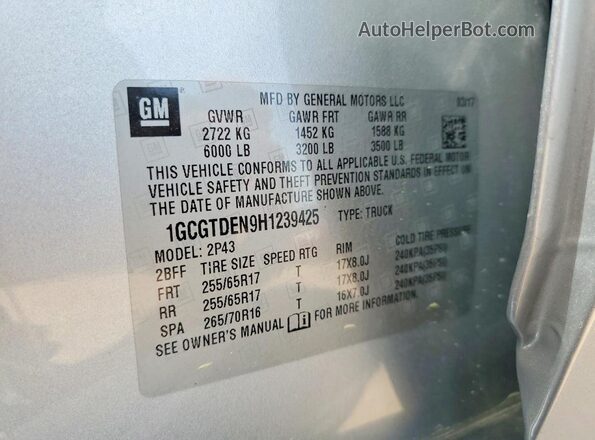 1GCGTDEN9H1239425 2017 CHEVROLET COLORADO Silver 