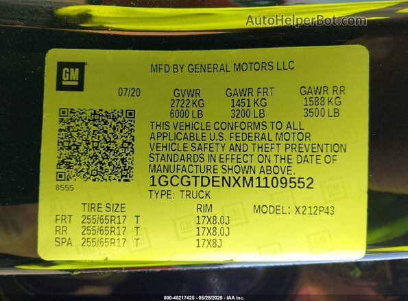 1GCGTDENXM1109552 2021 CHEVROLET COLORADO Black Вид підкапотного простору