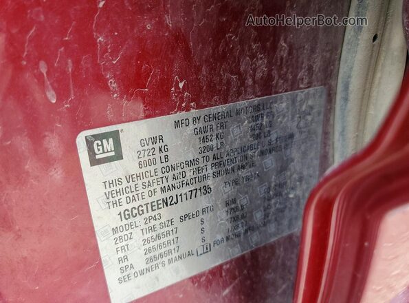 1GCGTEEN2J1177135 2018 CHEVROLET COLORADO Red Շարժիչի բաժամունքի տեսք