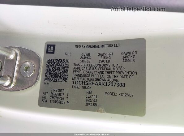 1GCHSBEAXK1207308 2019 CHEVROLET COLORADO White Вид підкапотного простору