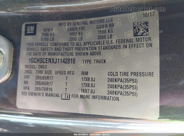 1GCHSCENXJ1142810 2018 CHEVROLET COLORADO Gray Շարժիչի բաժամունքի տեսք