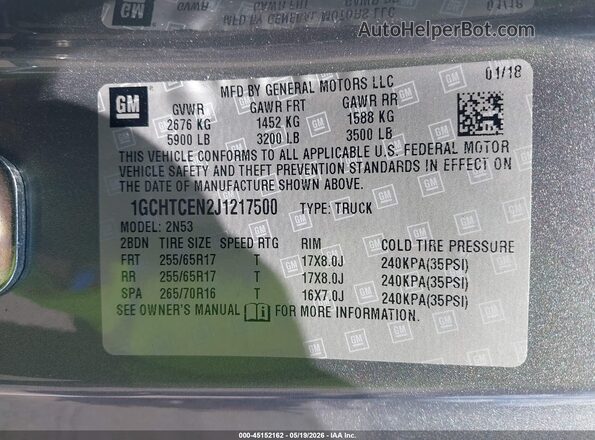 1GCHTCEN2J1217500 2018 CHEVROLET COLORADO Gray Вид підкапотного простору