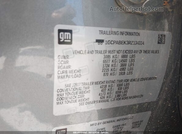1GCPABEK3RZ134334 2024 CHEVROLET SILVERADO Gray Vista del compartimento del motor
