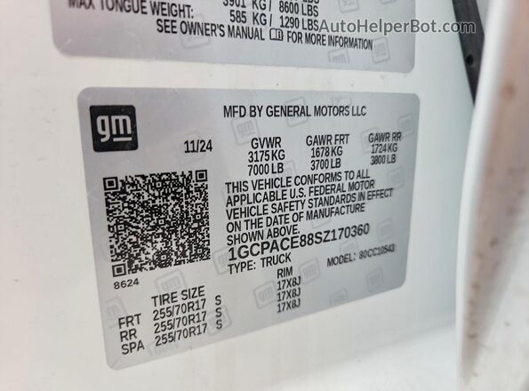 1GCPACE88SZ170360 2025 CHEVROLET SILVERADO White 