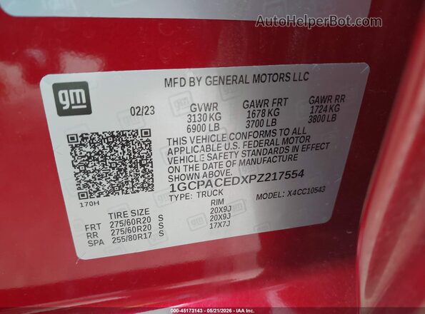 1GCPACEDXPZ217554 2023 CHEVROLET SILVERADO Red 