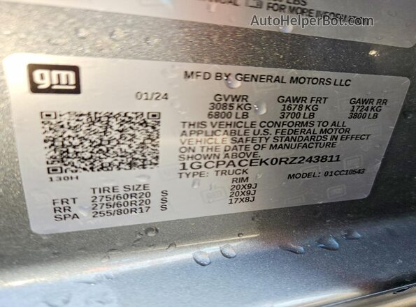 1GCPACEK0RZ243811 2024 CHEVROLET SILVERADO Серебряный 