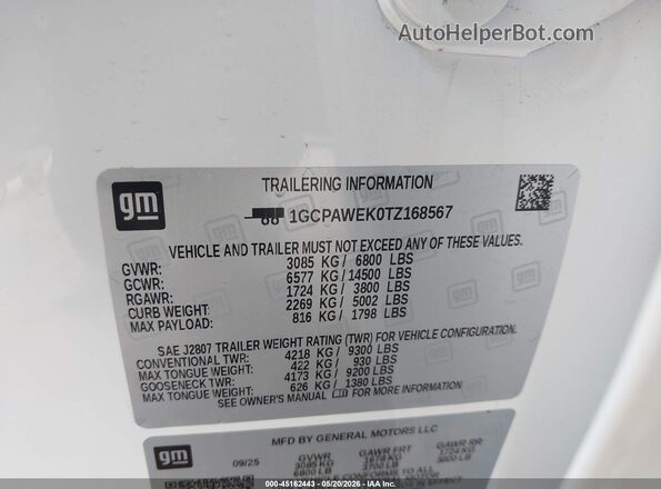 1GCPAWEK0TZ168567 2026 CHEVROLET SILVERADO White Вид підкапотного простору