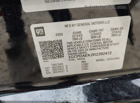 1GCPDAEK2RZ292472 2024 CHEVROLET SILVERADO Черный Вид подкапотного пространства