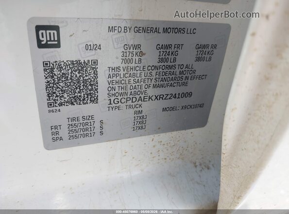 1GCPDAEKXRZ241009 2024 CHEVROLET SILVERADO White Շարժիչի բաժամունքի տեսք