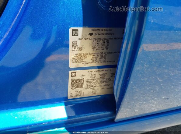 1GCPKKEK4SZ286058 2025 CHEVROLET SILVERADO Синий Вид подкапотного пространства