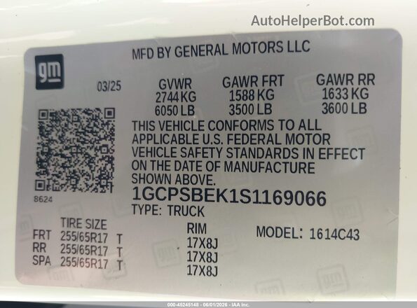 1GCPSBEK1S1169066 2025 CHEVROLET COLORADO Белый Вид подкапотного пространства