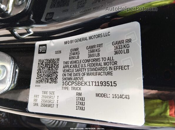 1GCPSBEK1T1193515 2026 CHEVROLET COLORADO Black ძრავის განყოფილების ხედი