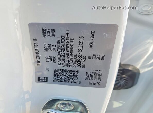 1GCPSBEK4S1142105 2025 CHEVROLET COLORADO White 