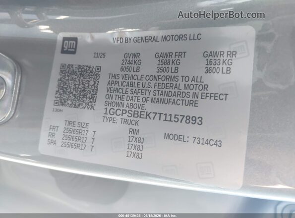 1GCPSBEK7T1157893 2026 CHEVROLET COLORADO Серый Вид подкапотного пространства