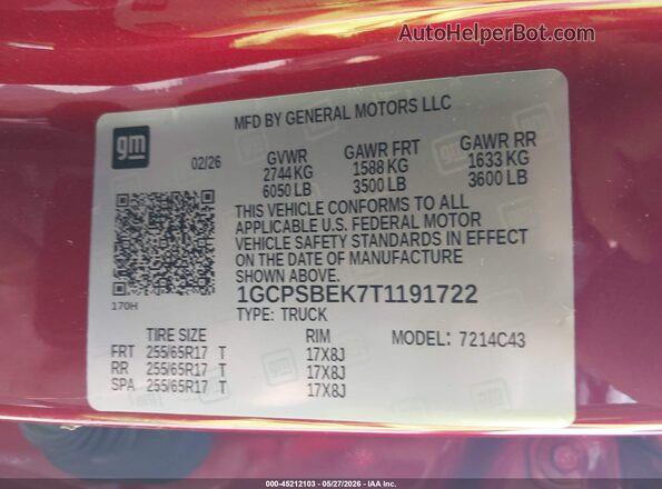 1GCPSBEK7T1191722 2026 CHEVROLET COLORADO Red ძრავის განყოფილების ხედი