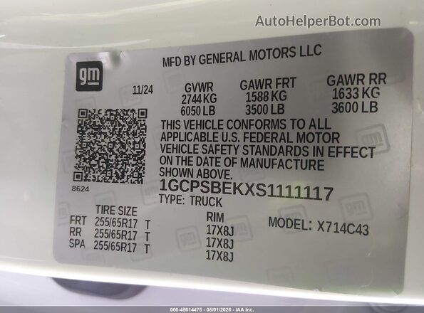 1GCPSBEKXS1111117 2025 CHEVROLET COLORADO Белый Вид задних сидений
