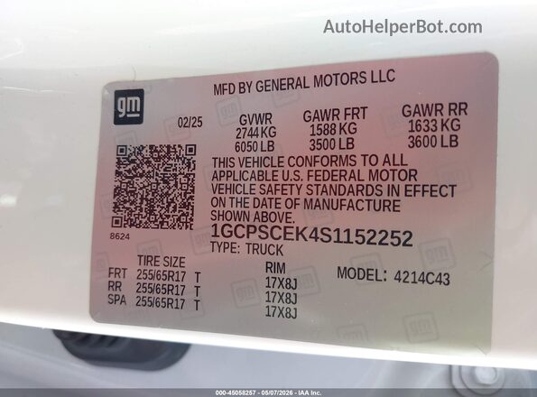 1GCPSCEK4S1152252 2025 CHEVROLET COLORADO White Engine compartment view