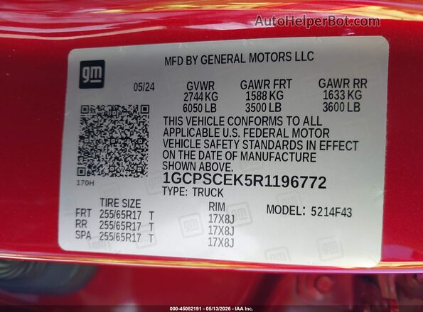 1GCPSCEK5R1196772 2024 CHEVROLET COLORADO Burgundy Вид підкапотного простору