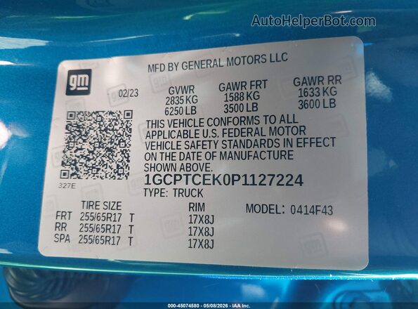 1GCPTCEK0P1127224 2023 CHEVROLET COLORADO Blue Engine compartment view