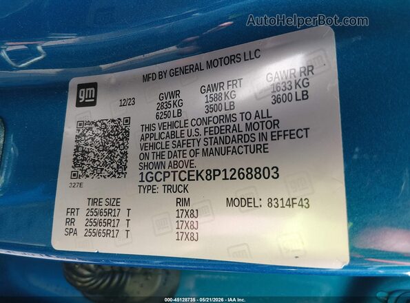 1GCPTCEK8P1268803 2023 CHEVROLET COLORADO Blue Engine compartment view