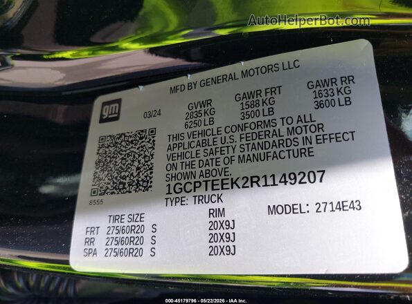 1GCPTEEK2R1149207 2024 CHEVROLET COLORADO Black Вид підкапотного простору