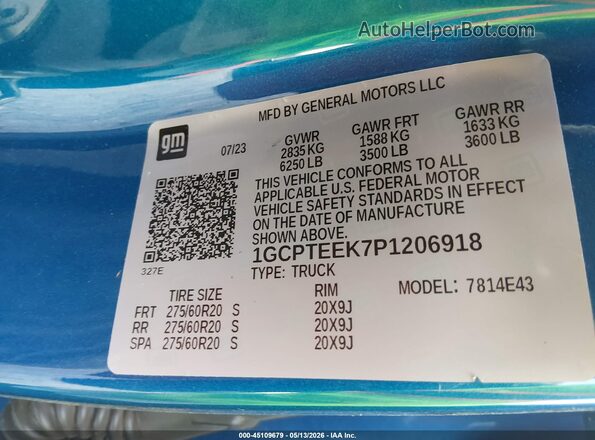 1GCPTEEK7P1206918 2023 CHEVROLET COLORADO Blue Engine compartment view