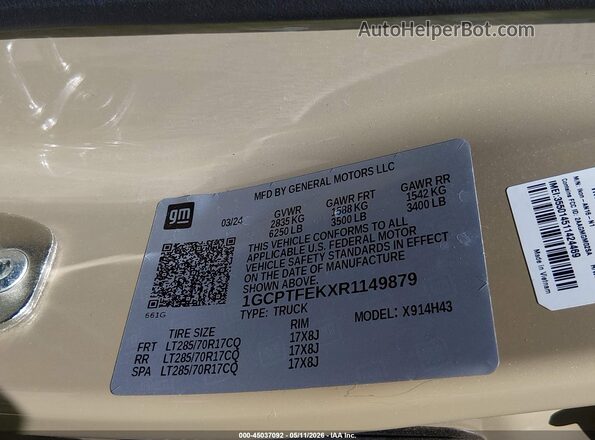1GCPTFEKXR1149879 2024 CHEVROLET COLORADO Tan Engine compartment view